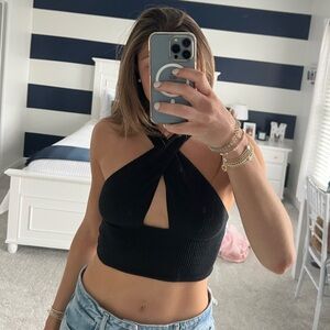 Urban Outfitters Black Cross-Front Crop Top